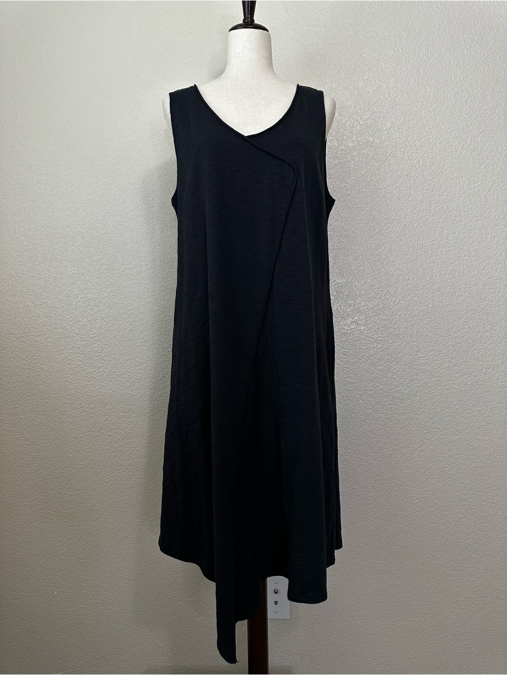 Habitat 100% Cotton Black Asymmetrical Hem Tank Midi Dress, Sz Large